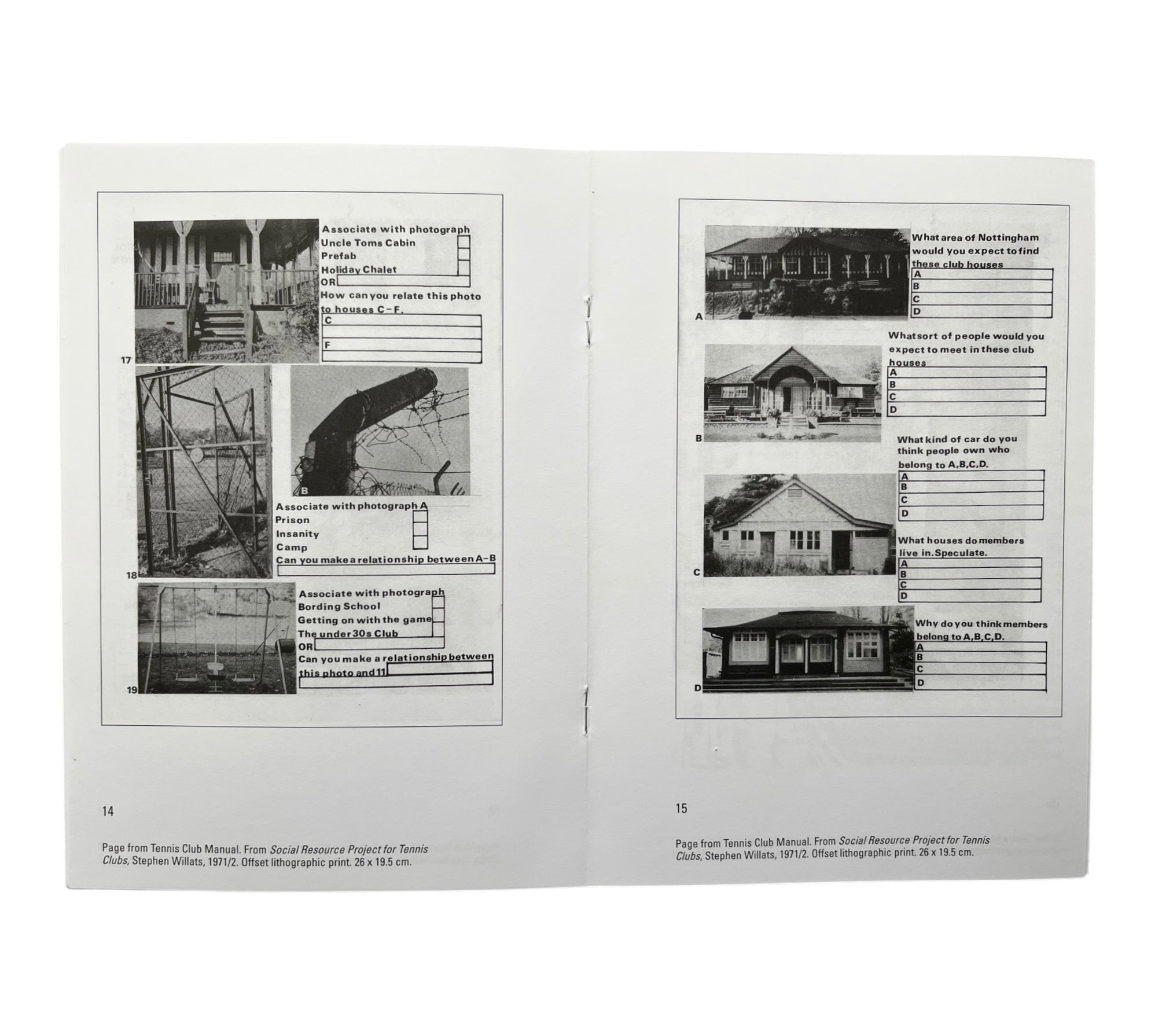 Stephen Willats: Social Resource Project for Tennis Clubs - Nottingham, 1971/2 (Rare edition)